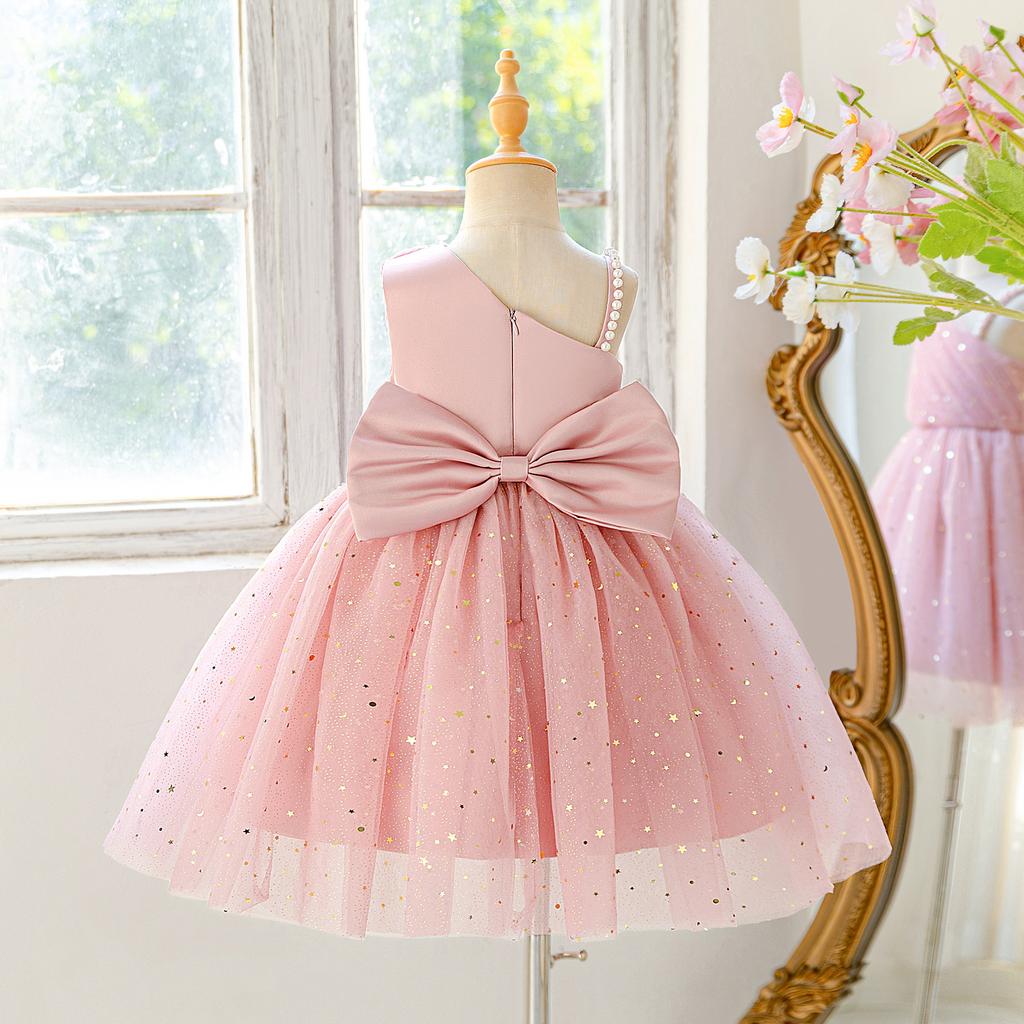 Flower Girl Princess Dress For Weddings Summer Kid Formal Bow Long Gown For School Evening Party Children New Year Cloth AL6088