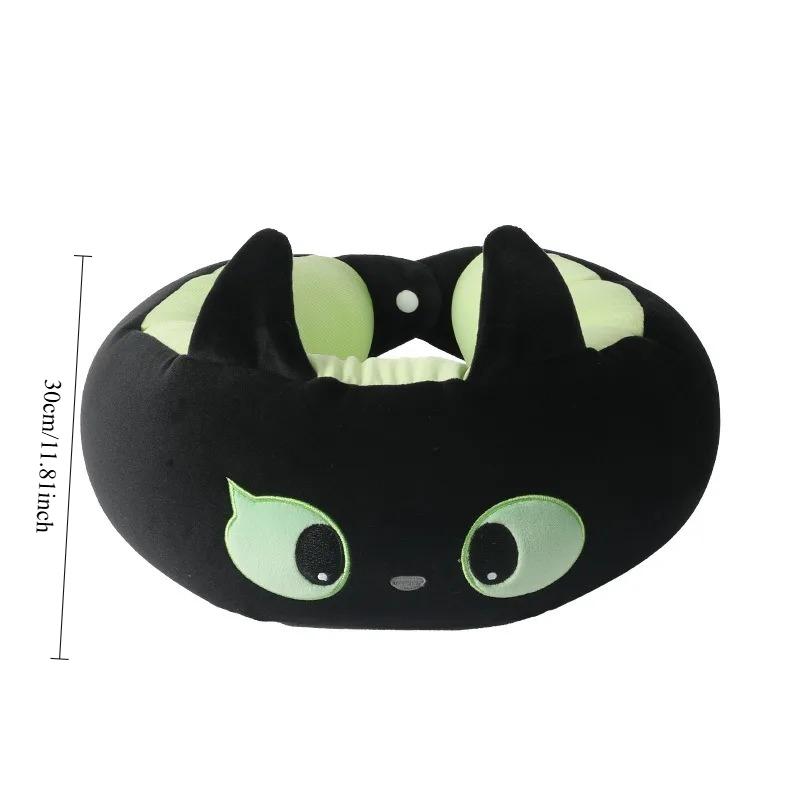 Black Cat Foam Particle U Shaped Pillow Soft Neck Protection for Office Nap Comfortable Cozy Rest Aid Essential