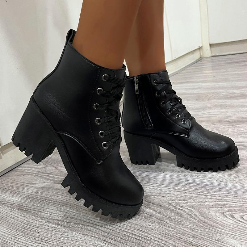 Fashion Winter New Fashion Comfortable Elegant Square with Women's Shoes Side Zipper Round Head Solid Simple Thick Heel Boots
