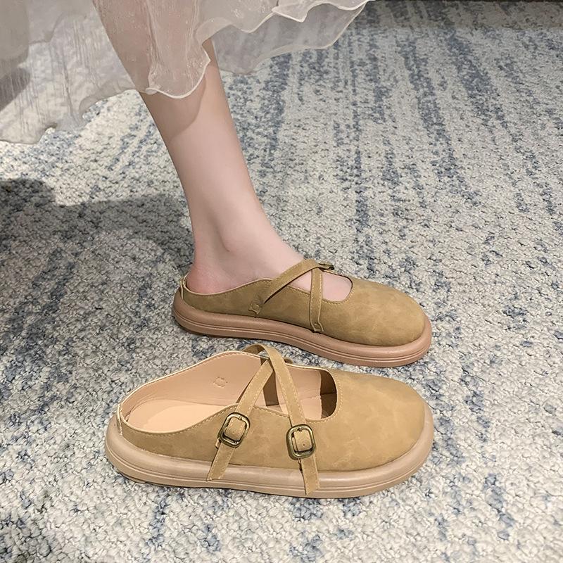 Baotou Half Slippers Women's Summer Wear 2025 New Fashionable Versatile Platform Soft Surface French Mary Jane Cross Single Shoes