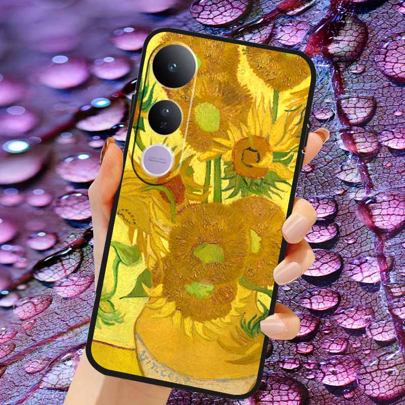 Case For Vivo V50 Lite Soft 3D Flower Relief Emboss Silicone Covers for Vivo V 50 Lite 4G 5G V50Lite Soft Capa Protective Casing