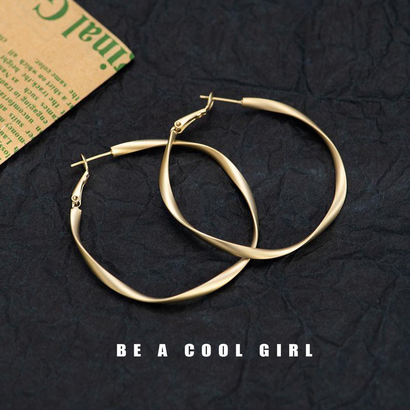 

Fashion Exaggerated Matte Gold Ring Female Big Circle Medium Frosted Gold hoop earrings (Silver Needle)