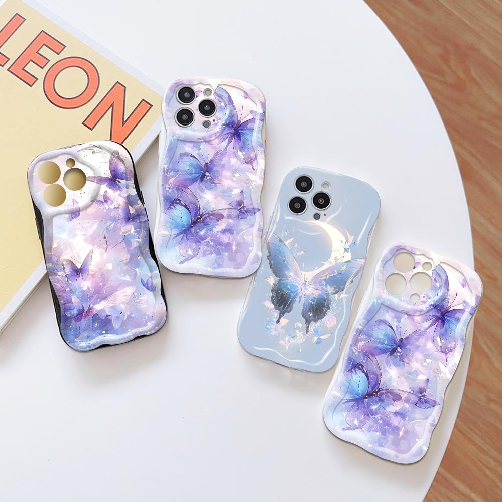 For OPPO A17 A18 A38 A58 A98 Reno7 Z 8Z 8T 11F 11 Pro Realme 12 Lite 12 Pro C30 Cartoon Butterfly Pattern Soft Wavy Edge Shockproof Phone Case