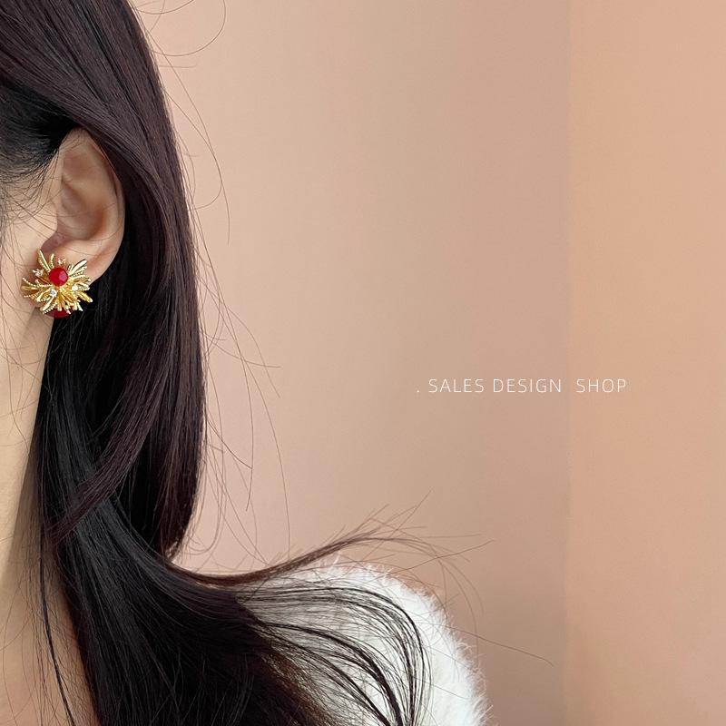 Korean Dongdaemun Zircon Pearl Stud Earrings - Elegant Fireworks Design