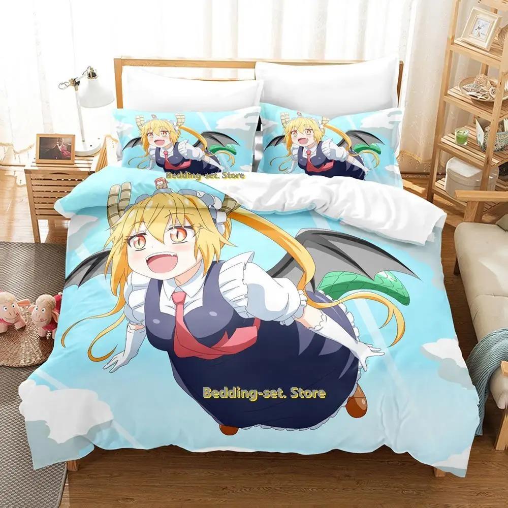 Miss Kobayashi's Drachenmädchen Bettwäsche-Set Anime 3-teiliger Bettbezug Kawaii Mädchen Erwachsene Kinder Schlafzimmer