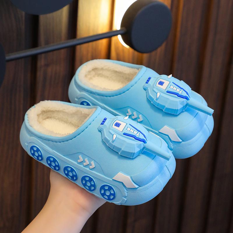 Children's Cute Cartoon Tank Rocket Velvet Warm Winter Slippers