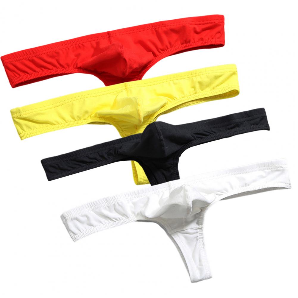 Men Sexy Thong Solid Color T-String Three-Point U Convex Bag Briefs Low-rise Elastic Breathable Panties