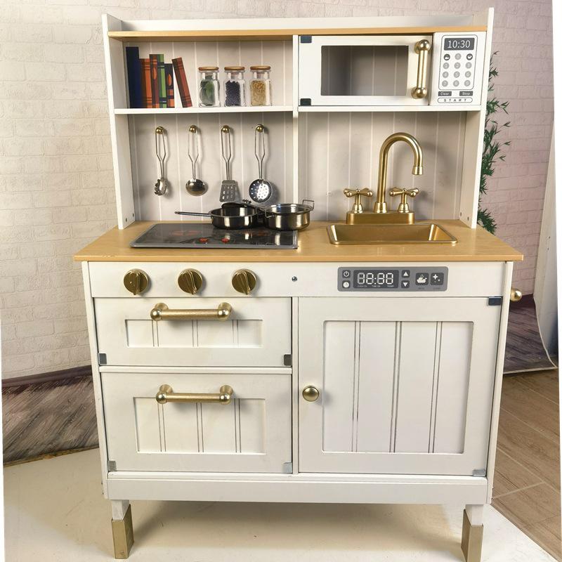 Wooden Light Luxury Neon Kitchen Playset for Kids - Role-Playing Toy for Kindergarten & Parent-Child Fun
