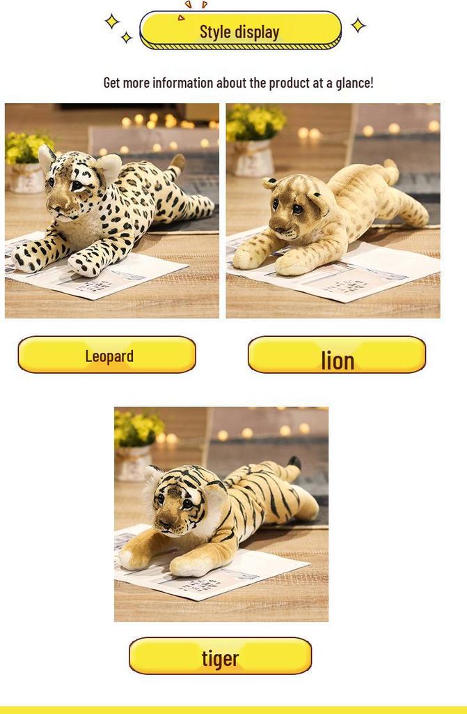 Plush Animal Toys: Tiger, Leopard, Golden Leopard, Lion Dolls for Home Decoration