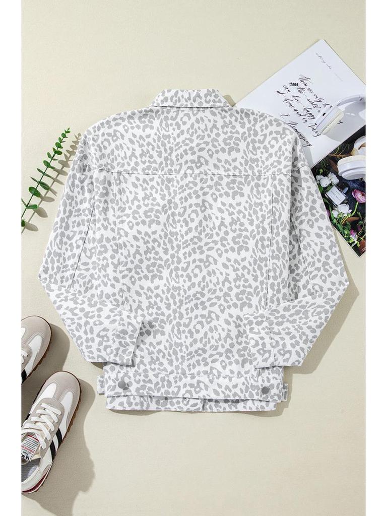 Shi Ying Women's 2025 Leopard Print Lapel Denim Jacket - Trendy European & American Winter Outerwear.