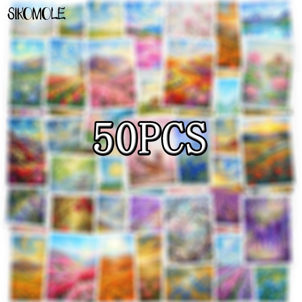 10 30 50Pcs Cartoon Oil Painting Landscape Stickers Book Diy Skateboard Toys Guitar Luggage Suitcase Decoration Graffiti Sticker