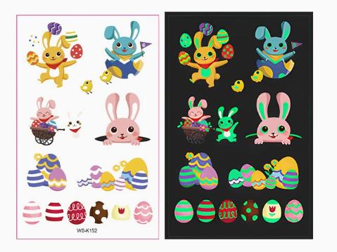 Luminous In Dark Cartoon Easter Temporary Tattoo Waterproof Sweatproof Party Favors for Kids Stickers