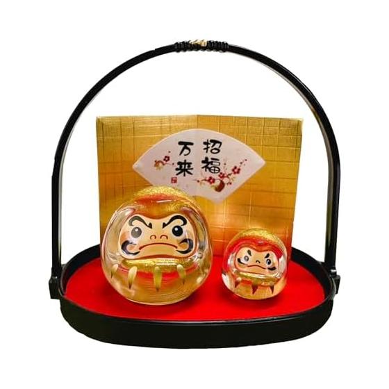 Craftsman House Good Luck Glass Daruma Set Gold Color