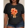 Damen 2026 Neues Blumenähnliches Frauen-Print-T-Shirt Schmetterlings-Blumen-Design Rundhals Kurzarm Weiches Atmungsaktives Dehnbares Polyester Maschinenwaschbar