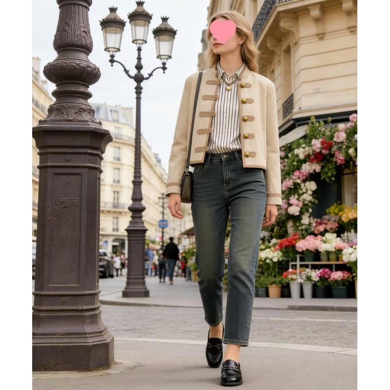 Womens Winter Wool-Blend Tailored Blazer With Mandarin Collar Button Detail Urban Chic Office Wear
