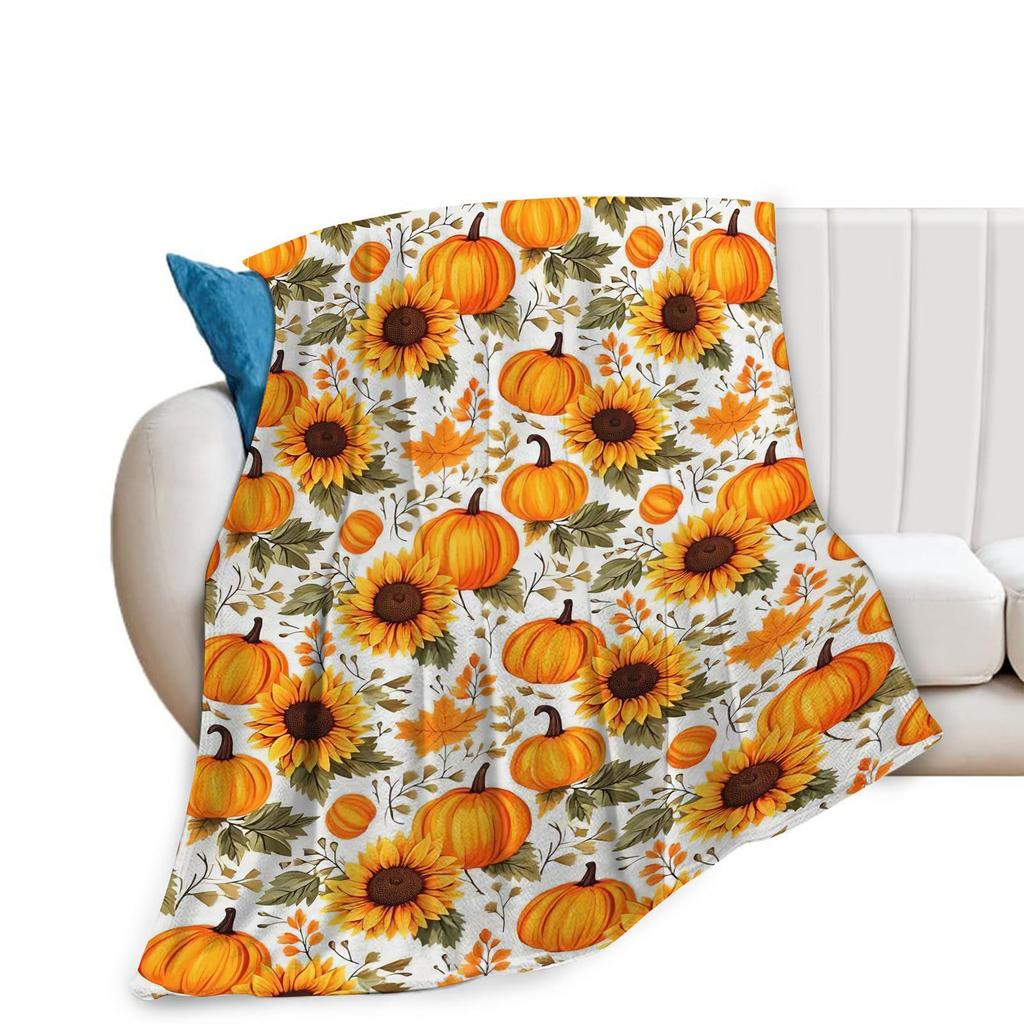 Pumpkin Flannel Blanket Floral Print Blanket Thanksgiving Air Conditioning Blanket Blanket Nap