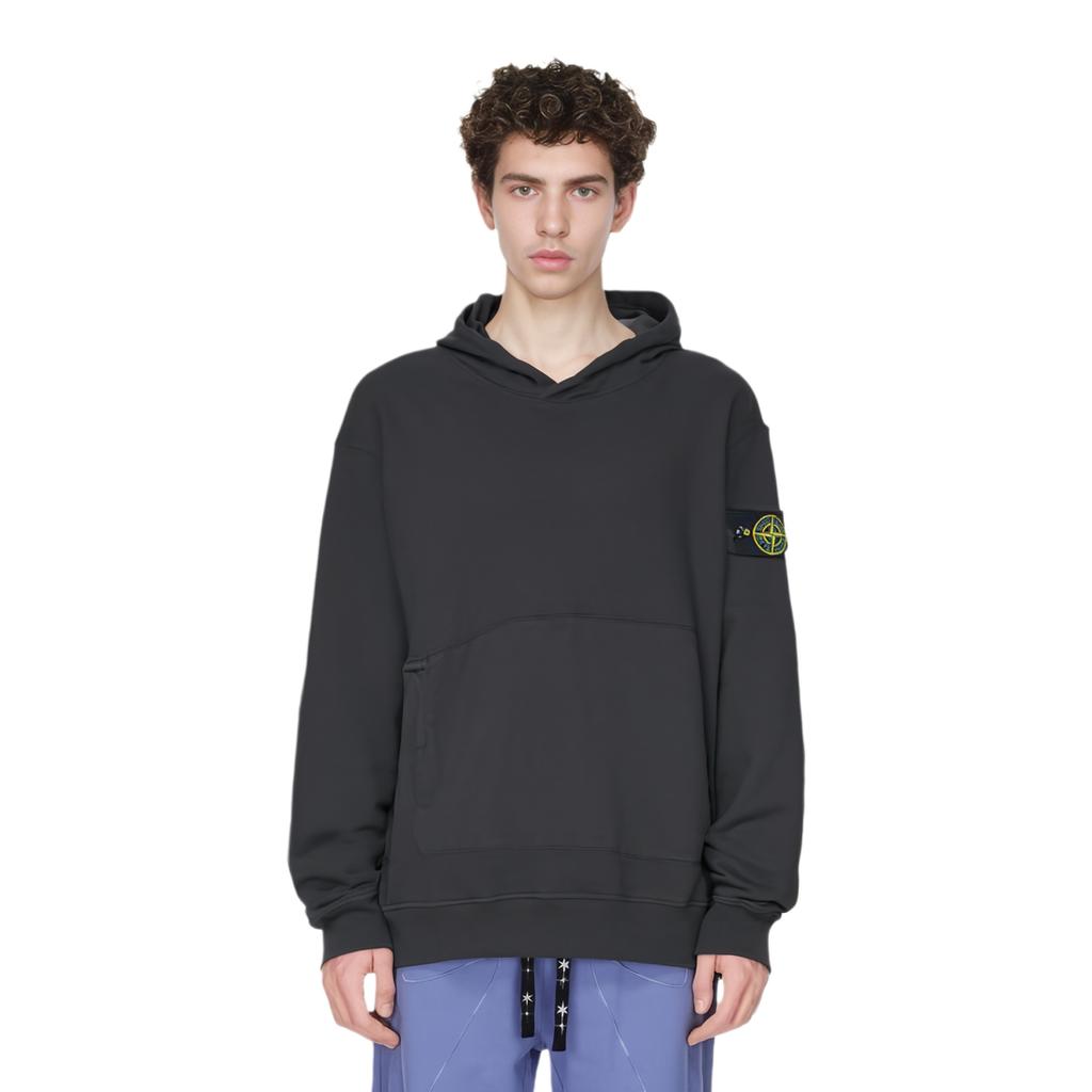 Stone Island Compass Patch Hooded Long Sleeve Sweatshirt Men sweatshirt Black 771561820-V0065