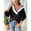 European Style Loose Fit V Neck Beaded Pullover Sweater For Women