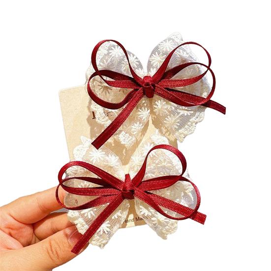 Girl Hairpin Hand-Sewn Embroidery Lace Ribbon Bowknot Decor Hair Clip Sweet Style Kids