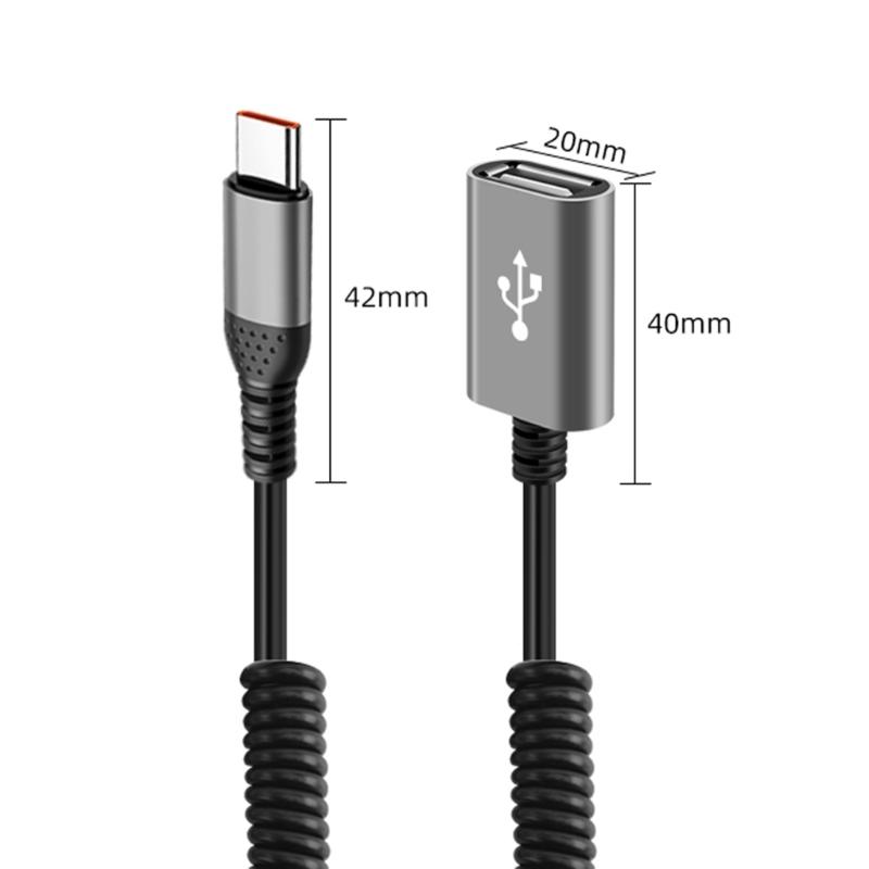 2 in 1 90 Degree Elbow USB Fast Charging Cable 66W Type C Spring Retracted Cable for Latop Car Charging Accessories