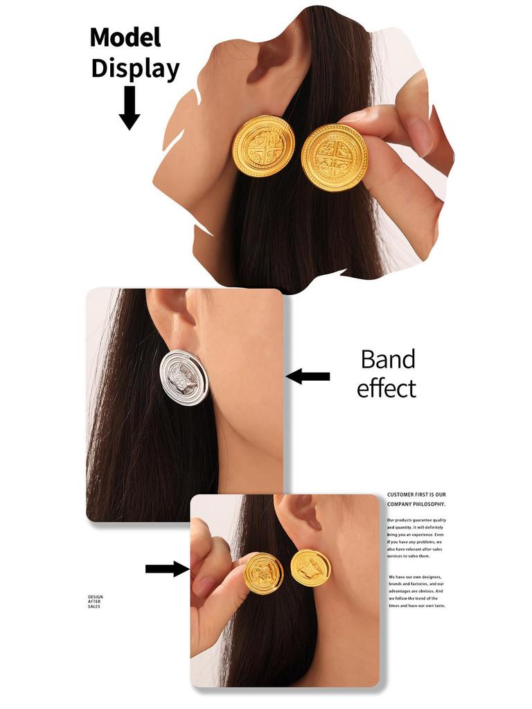 Vintage Minimalist Round Gold-Plated Titanium Steel Stud Earrings