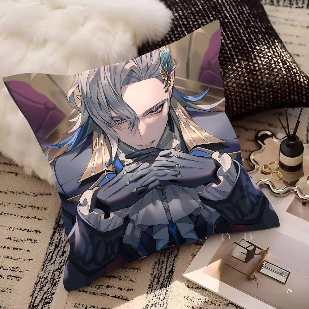 Game Genshin Impact Neuvillette Pillow Case Square Pillow Bedroom Sofa Leisure Comfort Cushion Car Living Room Home Decoration