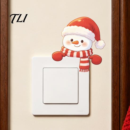 Waterproof Wall Sticker Christmas Snowman Switch Stickers, PVC Light Decals for Square Power Switches & Seasonal Guard Socket Panels, Removable