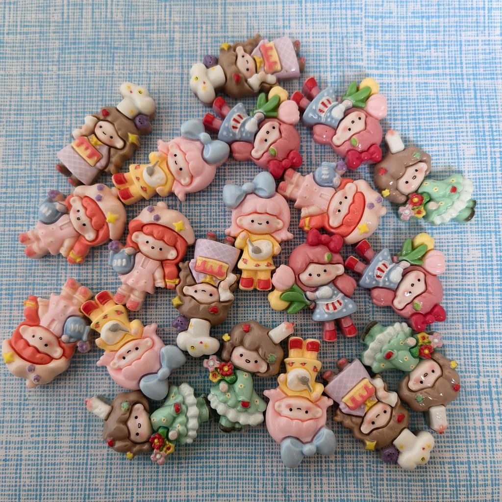 100Pcs Cute Cartoon Dressing Girls Resin Flatback Cabochon Embellishments for Scrapbooking Phone Case Hair Bow Center Decoration