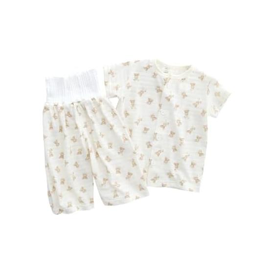 Baby Clothes Pajamas Summer Clothes Thin Cotton Belly Band Top and Bottom 2 Piece Set Open Front Short Sleeve Girls Boys Children's Clothes Mesh