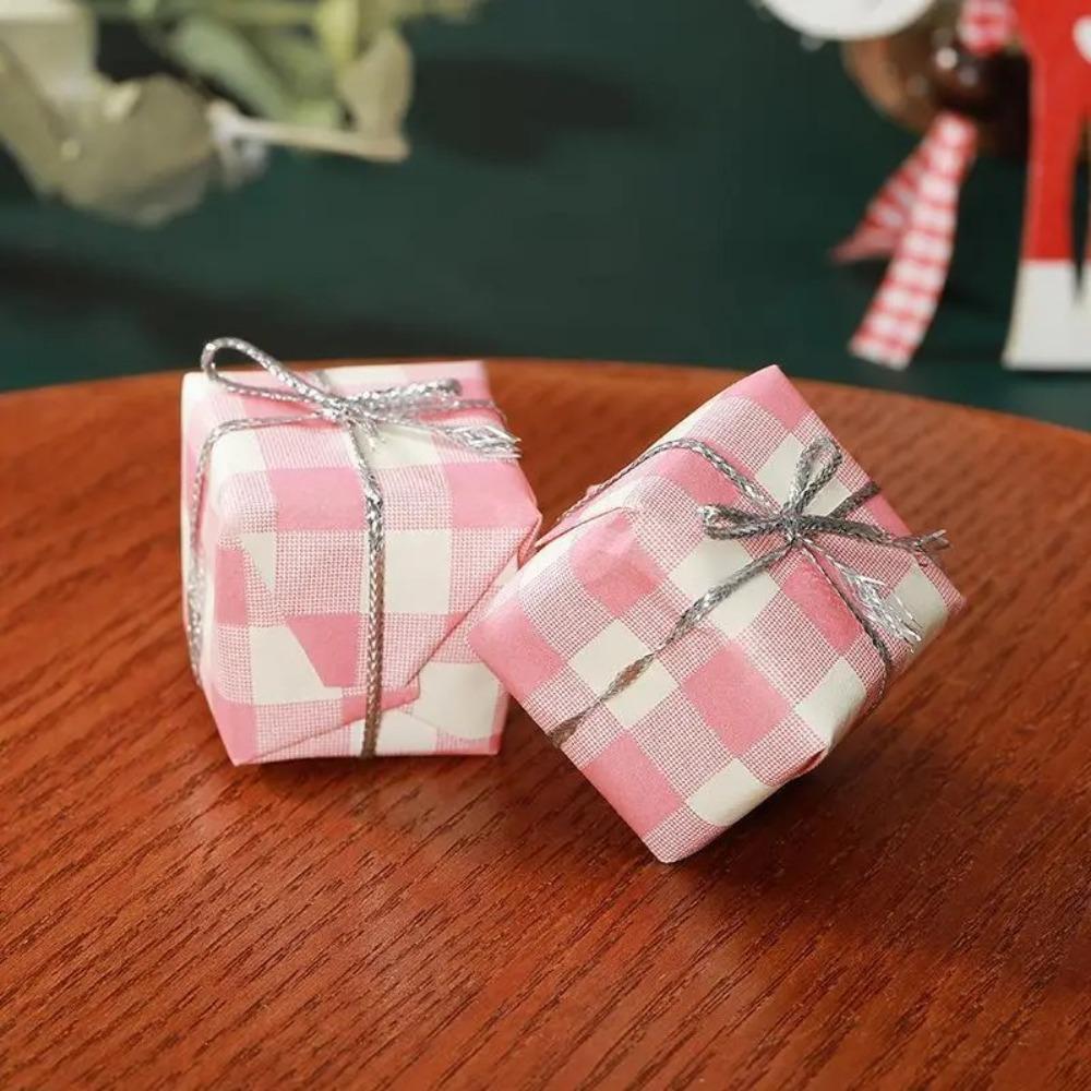 12Pcs 3cm Checkered Gift Box Ornaments Multipurpose Reusable Xmas Tree Hanging Pendant Multi Color Flower Wreath Decoration