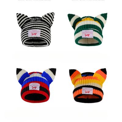 Cat Ear Knit Hat Double-layer Warm Pig Ear Woolen Hat Cute Fashion Hooded Cap Niche Design Hip-hop Personality Cold Hat