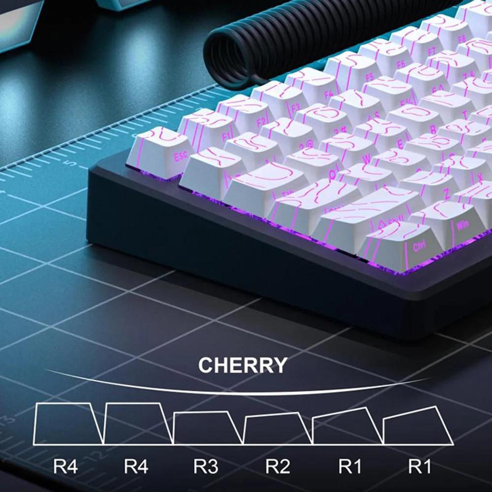 Topographic Keycaps Contour Lines Shine Through 98 Key PBT Cherry Profile Side Print Backlit for MX Gamer Mechanical Keyboard