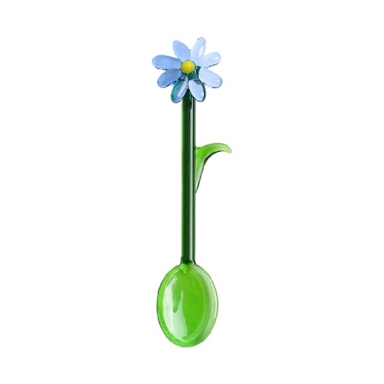 Heat Resistant Transparent Glass Stirring Spoon Artistic Flower Pattern Colored Coffee Stirrer For Hot Drink and Dessert