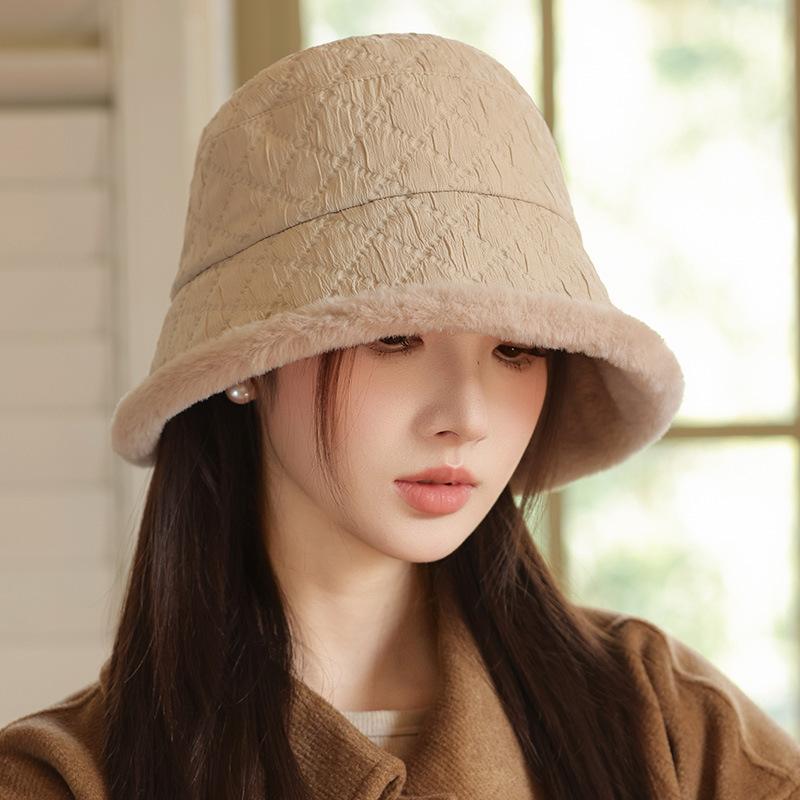 Winter hat women's warm plush thickened bucket hat big head circumference small face bucket hat versatile basin hat