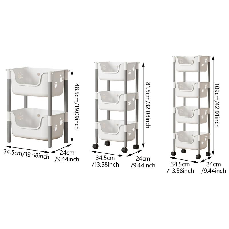Easy to Assemble Floor Standing Storage Unit Sturdy Layer Storage Shelf with Drawers Movable Storage Stand Holder