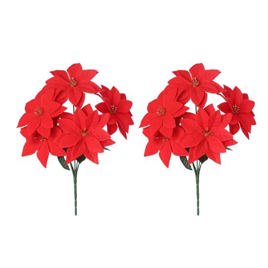 13 Inch Artificial Poinsettia Flower 5/7 Heads Red Fake Poinsettia Faux Silk Poinsettia Bouquet with Stem for New Year Floral Arrangement Home Decor