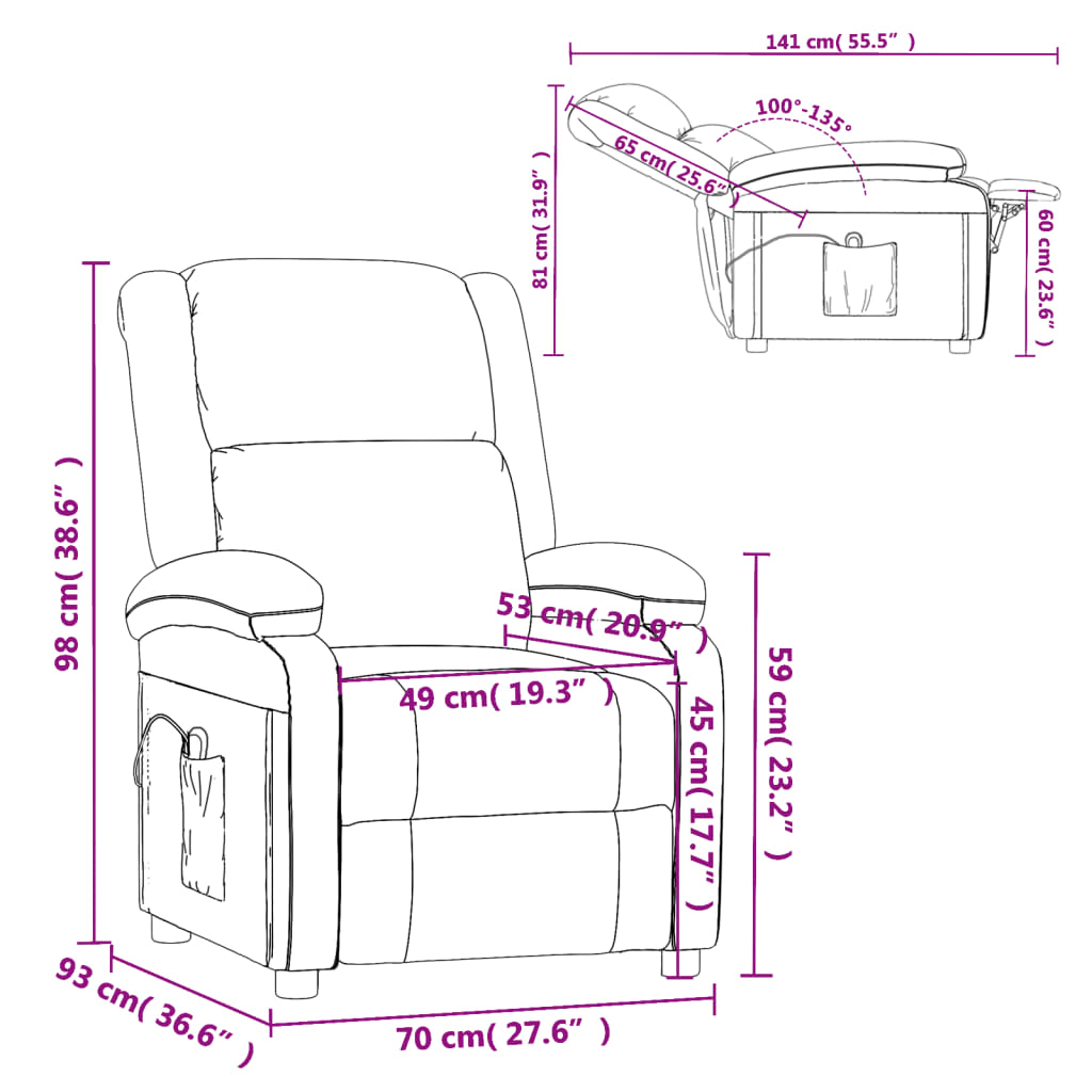 Electric Recliner Chair Dark Green Fabric