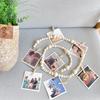 Wall Hanging Picture Holder Wooden Beads Photo Shelf Frame String Rustic Photo Display  Living Room