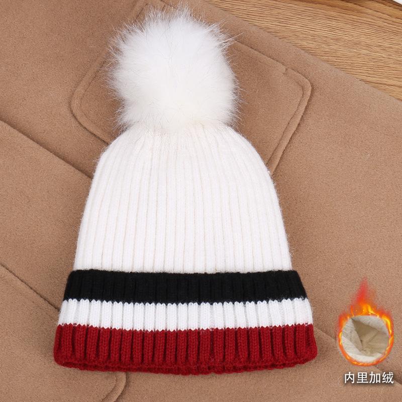 Fashionable Autumn/Winter Pom-Pom Striped Decorative Versatile Knit Hat, Warm And Comfortable, Stylish Casual Wool Beanie
