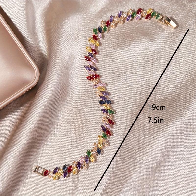Marquise Multi-Color Cubic Zirconia Watch-Buckle Chain Bracelet for Women, Bohemian Style, Ideal for Daily & Party Wear, Perfect Gift