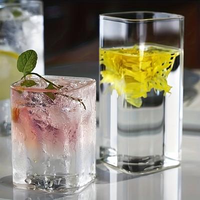 6pcs Drinking Glasses 15oz Thin Square Elegant Bar Glassware For Water Juice Beer Cocktails And Mixed Drinks Lead-Free Glass Glass Drink Tumblers