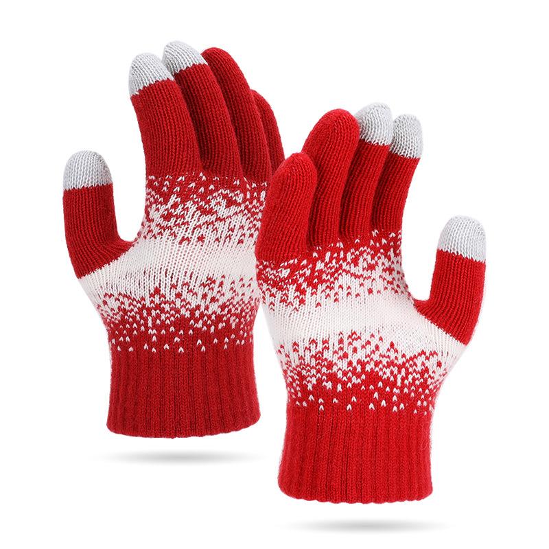 Autumn and winter new gloves women's knitted wool five-finger warm gloves piled thickened touch screen gloves men
