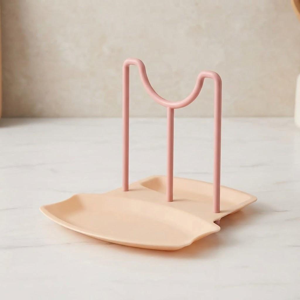 

Multifunctional Kitchen Pot Lid Holder Stand with Spoon Storage Rack Organizer for Frying Pan Cabinet Countertop Spacious рожевий