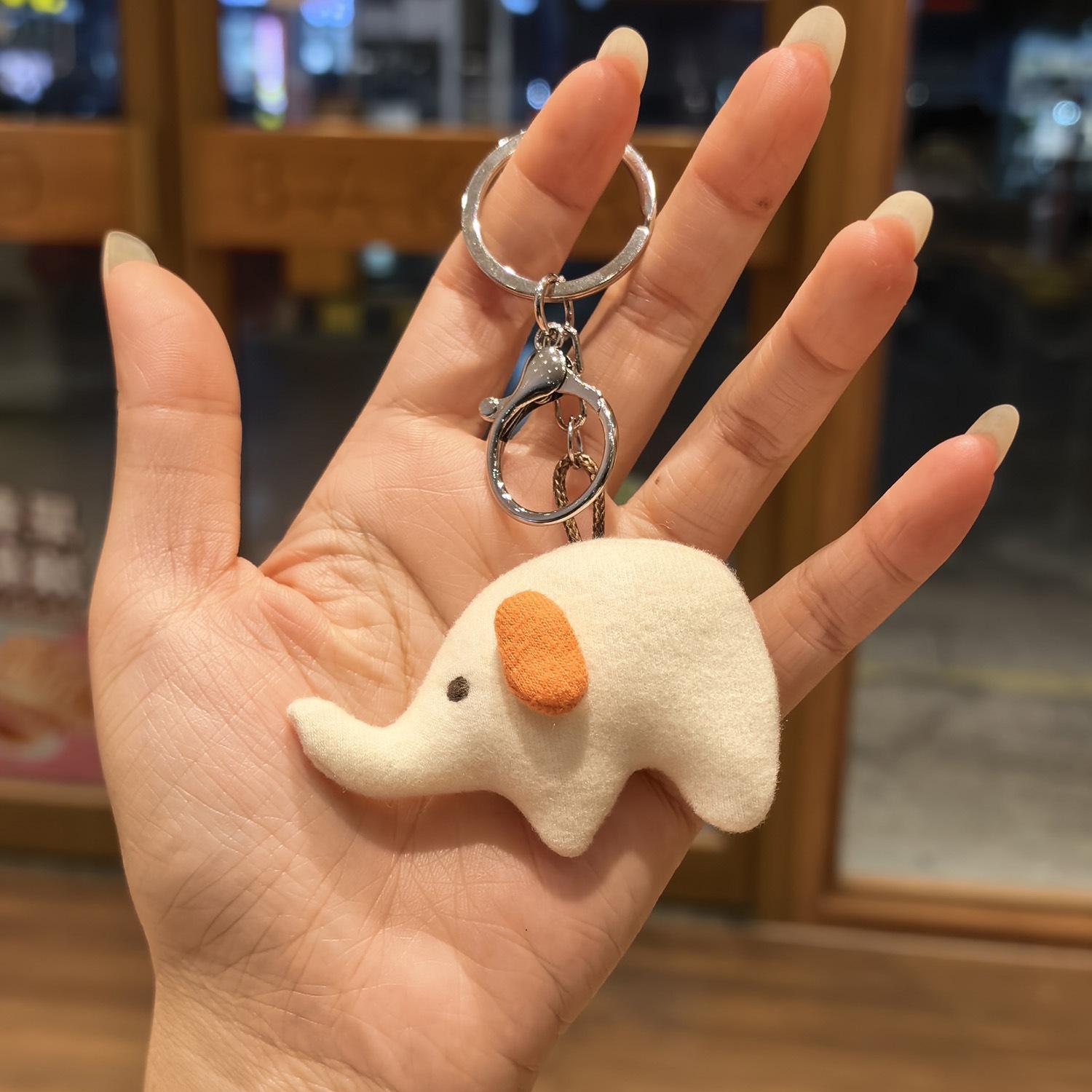 Cute Felt Elephant Bag Charm, Minimalist Elephant Keychain with Braided Rope Clip