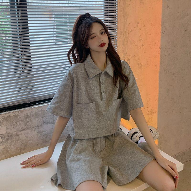 

Ozhouzhan Blazer Set Women Summer 2025 New Fashion Western Style Fried Street Wide Leg Shorts Two-piece Set Tide Grey shorts Suit L
