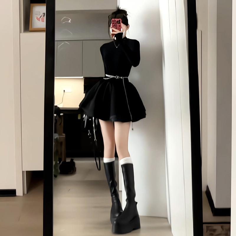 Autumn 2025 French Hepburn-Style Little Black Dress for Women S