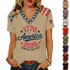 Women’s Casual V Neck Short Sleeve Pullover T Shirt Top with Printed Graphic and Decorative Shoulder for Everyday Wear
