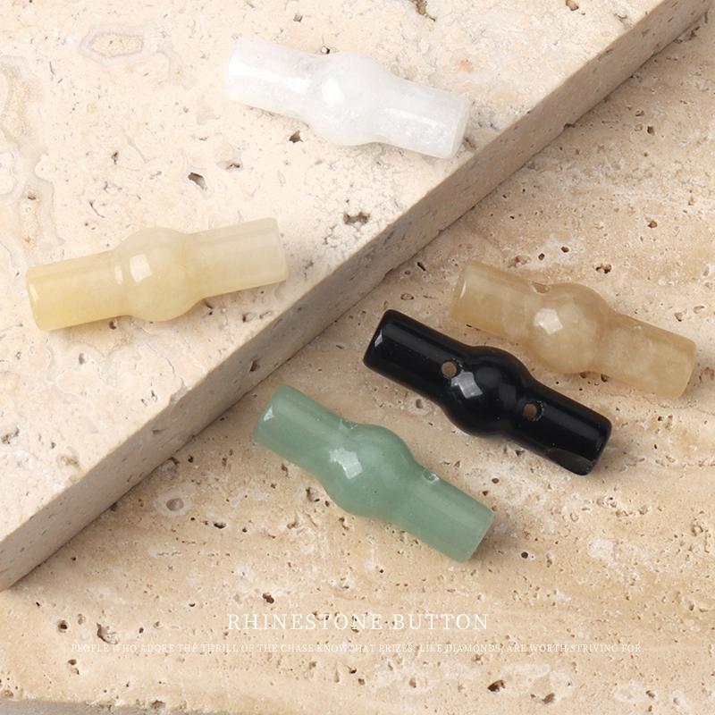 2pcs Natural Green Dongling Jade Bamboo Buttons, National Style Cheongsam Hanfu Vest Buttons, Chinese Jacket Cardigan Buttons