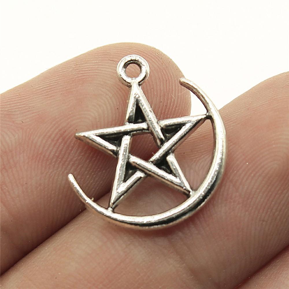20pcs Charms Hollow Pentagram Star Antique Bronze Silver Color Pendants Antique Jewelry Making DIY Handmade Craft