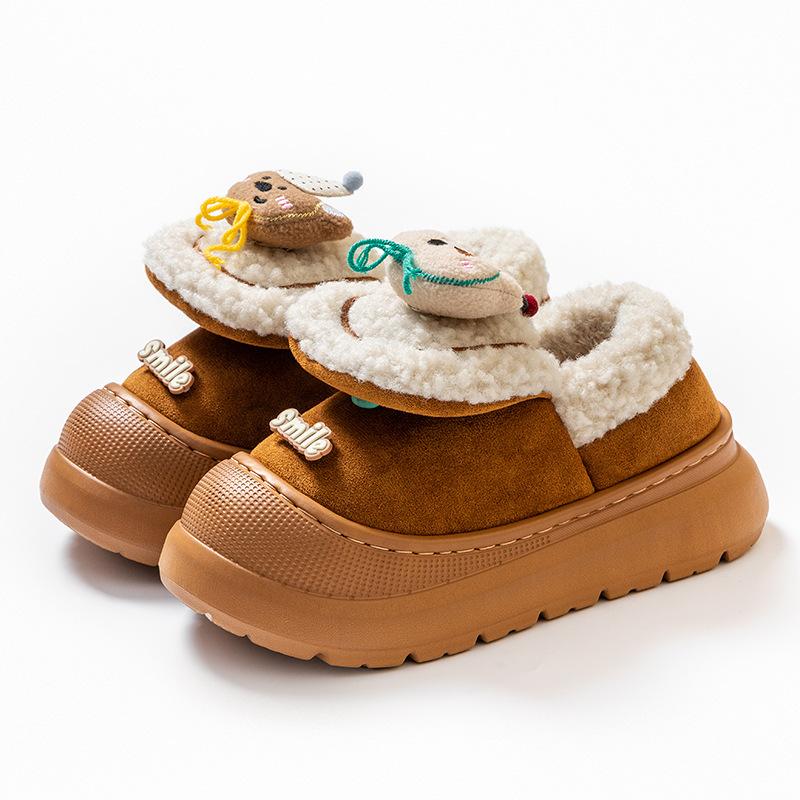 Winter Less Warm Fluffy Slippers Piled Thickened Cotton Slippers Student Snow Boots Non-slip Cotton Boots